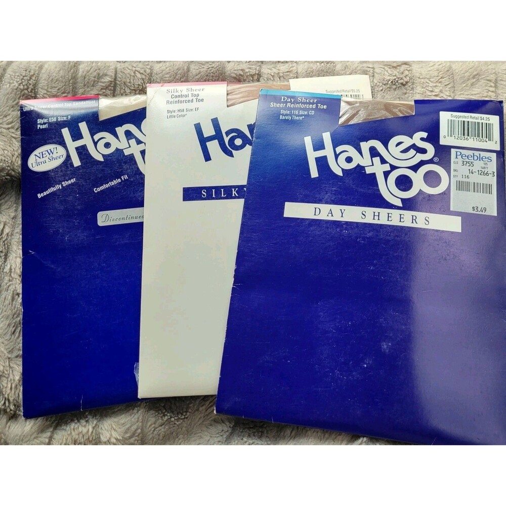 Hanes Too Lot Of 3 Vintage Pantyhose Size CD EF F Day Silky Sheer New